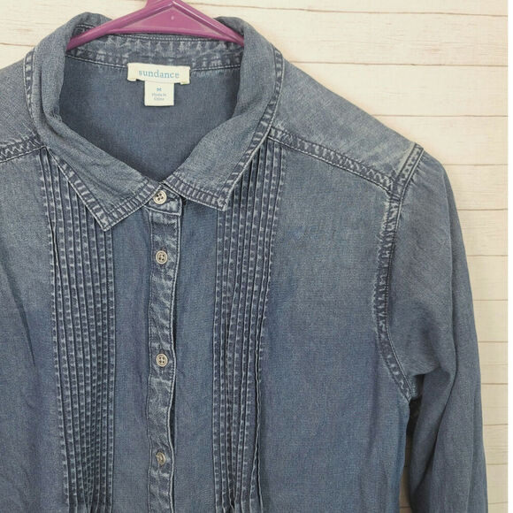 Sundance Larkes Tune Chambray Long Sleeve Button Up, sz Medium - Picture 2 of 10